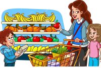 Premium Vector | Mother and children shopping for groceries cartoon vector